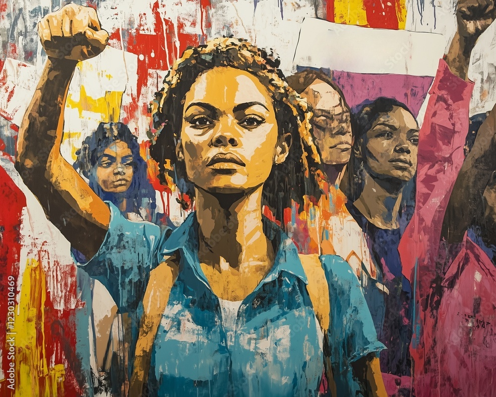 This striking mural depicts women in unity, showcasing strength and ...