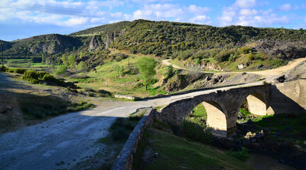 Canvas Print - Hoca Seyfettin Bridge, located in Kula, Manisa, Turkey, was built in the 16th century.