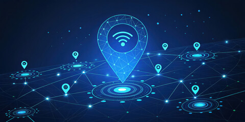 Location Pin within Digital Network Represents Geolocation Services Tracking in a Connected World