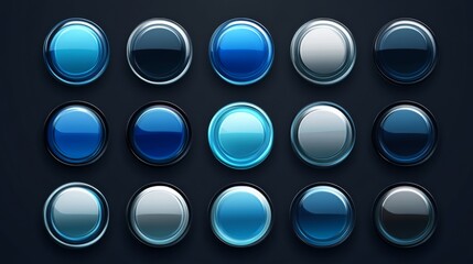 Modern UI Buttons in Various Shades of Blue and Grey