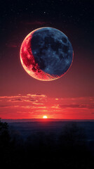 Wall Mural - a stunning view of the horizon at dusk with the crescent moon, perfect for smartphone wallpaper
