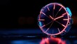 © VANATSANUN - A visually striking close-up of a modern, illuminated clock reflecting vibrant colors on a surface.