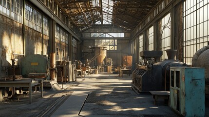 Wall Mural - Industrial Interior with Sunlight Streaming Through Large Windows