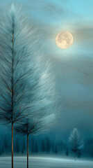Wall Mural - landscape with moon.