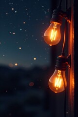 Wall Mural - Warm lightbulbs glowing softly in the dark space, soft, stars, dusk