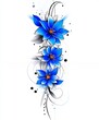 © Habibur Rahaman - Elegant Blue Flowers Artistic Floral Design Tattoo Style Botanical Illustration grey image paint
