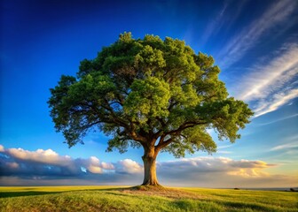 Canvas Print - Panoramic View: Lone Tree Against Vivid Blue Sky - Stunning Nature Stock Photo