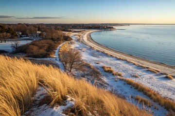 Wall Mural - Panoramic Winter Morning Coastal Scene, Long Island Sound, Tilt-Shift Miniature Effect