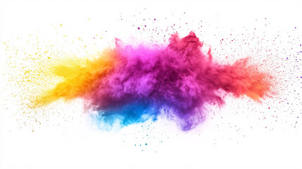 Wall Mural - An explosion of colorful Holi paint powders isolated against a white background.