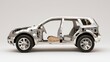 © Nazlykhan - Silver metallic suv frame with exposed interior components on white background
