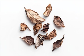 Wall Mural - Crushed dried basil leaves on white background, isolated, culinary herb texture