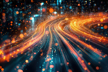 Aufkleber - Abstract artwork depicting swirling, luminous trails of light and bokeh, suggesting speed, energy, and movement.