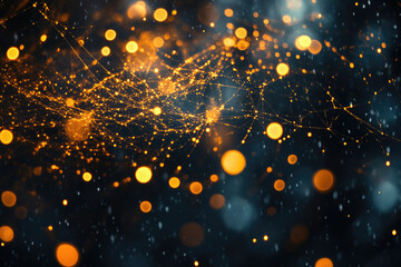 Glowing spiderweb with bokeh lights, dark background. Mystical, magical, abstract.