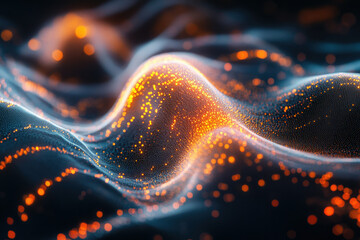 Fototapete - Abstract wave of glowing particles, dynamic energy, digital art, futuristic, technology.