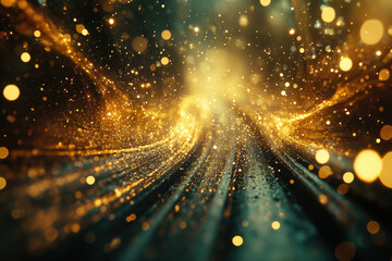 Poster - A mesmerizing abstract image of golden glitter streaks converging towards a bright center, creating a sense of depth and brilliance.
