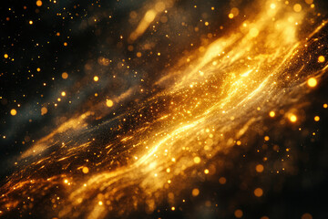 Aufkleber - Golden cosmic dust swirls in a dark background, creating a luxurious and magical effect.