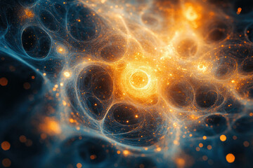 Aufkleber - Abstract cosmic nebula with swirling vibrant colors and glowing particles, resembling a celestial energy field.