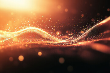 Aufkleber - Abstract golden wave of glowing particles, illuminated by warm light, creating a luxurious and dynamic digital art.