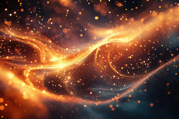 Aufkleber - Abstract swirling cosmic dust with golden glittering particles and bokeh effect.