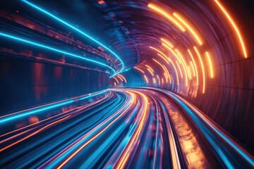 Aufkleber - A futuristic tunnel with vibrant neon lights, showcasing high-speed motion and technological advancement.