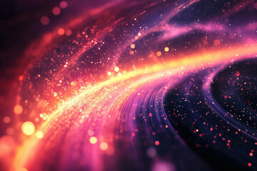 Aufkleber - Abstract cosmic swirl with vibrant pink, orange, and purple hues, glittering with light particles.