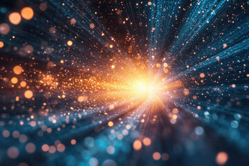 Aufkleber - Abstract cosmic explosion with glowing particles and bokeh, radiating light and energy.