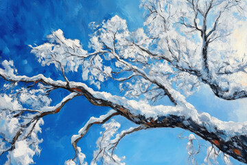 Canvas Print - A painting of a tree with snow on it