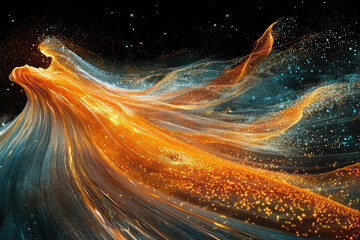 Aufkleber - Abstract artwork depicting a flowing, ethereal form with vibrant orange and teal hues, resembling cosmic dust or a celestial being.
