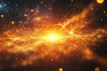 Aufkleber - Abstract cosmic background with glowing particles and energy streams, creating a fiery nebula effect.