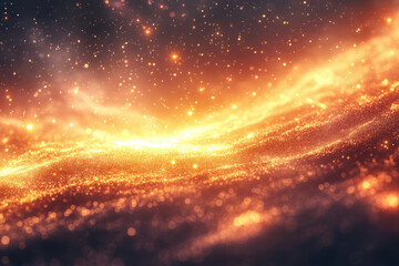 Aufkleber - Abstract cosmic landscape with golden glittering particles and soft light, creating a magical, dreamy atmosphere.