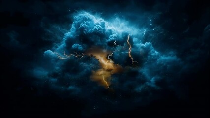Wall Mural - dark clouds and lightning strike over ocean