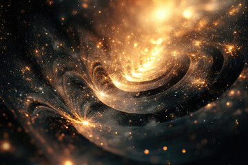 Aufkleber - A mesmerizing cosmic swirl of golden light and dark matter, depicting a celestial dance of stardust and energy.