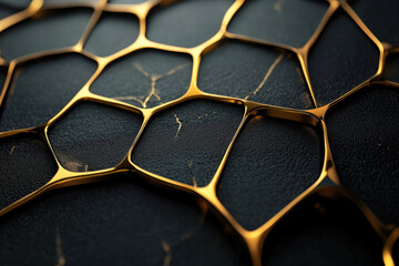 Fototapete - Abstract gold lattice structure on a dark textured background, luxury design.