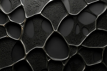 Poster - Abstract dark metallic texture with irregular organic shapes and a porous surface.