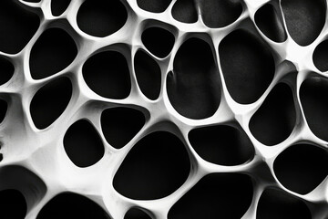 Leinwandbilder - Abstract monochrome image of a complex, interconnected, organic, porous structure resembling a network or a sponge.