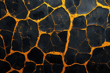 Aufkleber - Abstract cracked texture with black and gold color palette.  Irregular shapes create a unique design.
