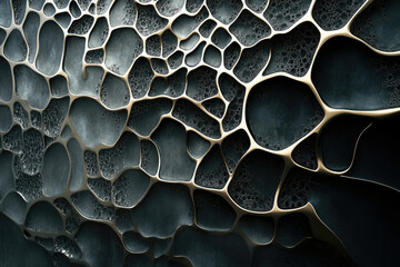 Fototapete - Abstract metallic texture with intricate gold veins on a dark background, resembling a complex network or organic structure.