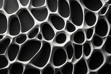 Poster - Abstract white organic structure with interconnected cavities against a dark background.
