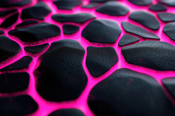 Aufkleber - Abstract close-up of a dark, textured surface with vibrant pink glowing crevices.