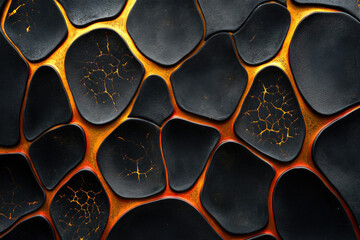 Aufkleber - Abstract dark stone texture with glowing orange veins resembling cooled lava rock.