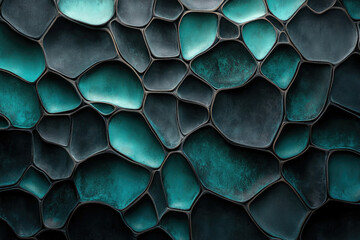 Poster - Abstract teal and dark gray textured wall with irregular organic shapes.