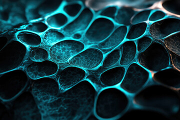 Leinwandbilder - Abstract close-up of a textured surface with interconnected, irregular, dark-blue cell-like structures.