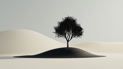 Canvas Print - Minimalist 3D model of a lone tree in a desert scene