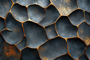 Fototapete - Abstract metallic texture with dark gray and gold organic shapes, creating a visually striking pattern.
