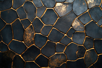 Aufkleber - Abstract dark stone mosaic with gold grout, creating a luxurious and textured background.