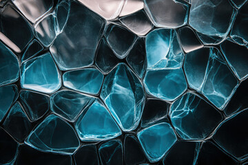 Aufkleber - Abstract image of interconnected teal and dark blue polygonal shapes resembling a cracked surface or mosaic.