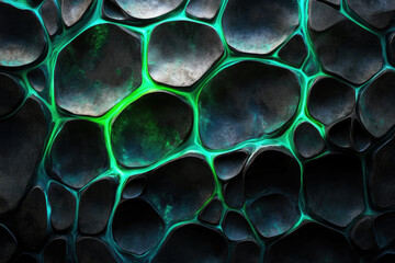 Poster - Abstract dark stone texture with glowing green veins, creating a mesmerizing organic pattern.