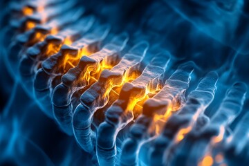 Poster - Visual representation of human spine detail showcasing glowing vertebrae and surrounding tissue