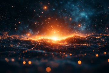 Wall Mural - stunning cosmic landscape with glowing particles and starry sky at twilight