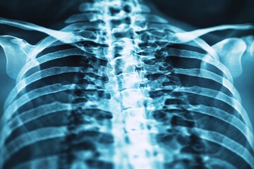 Poster - X-ray showing the human spine and ribs in clear detail highlighting the vertebrae and thoracic structure